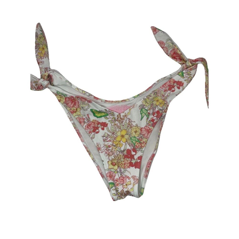 Victorias Secret White Floral Tie Side V Front Swim Bikini Bottom Women's Med